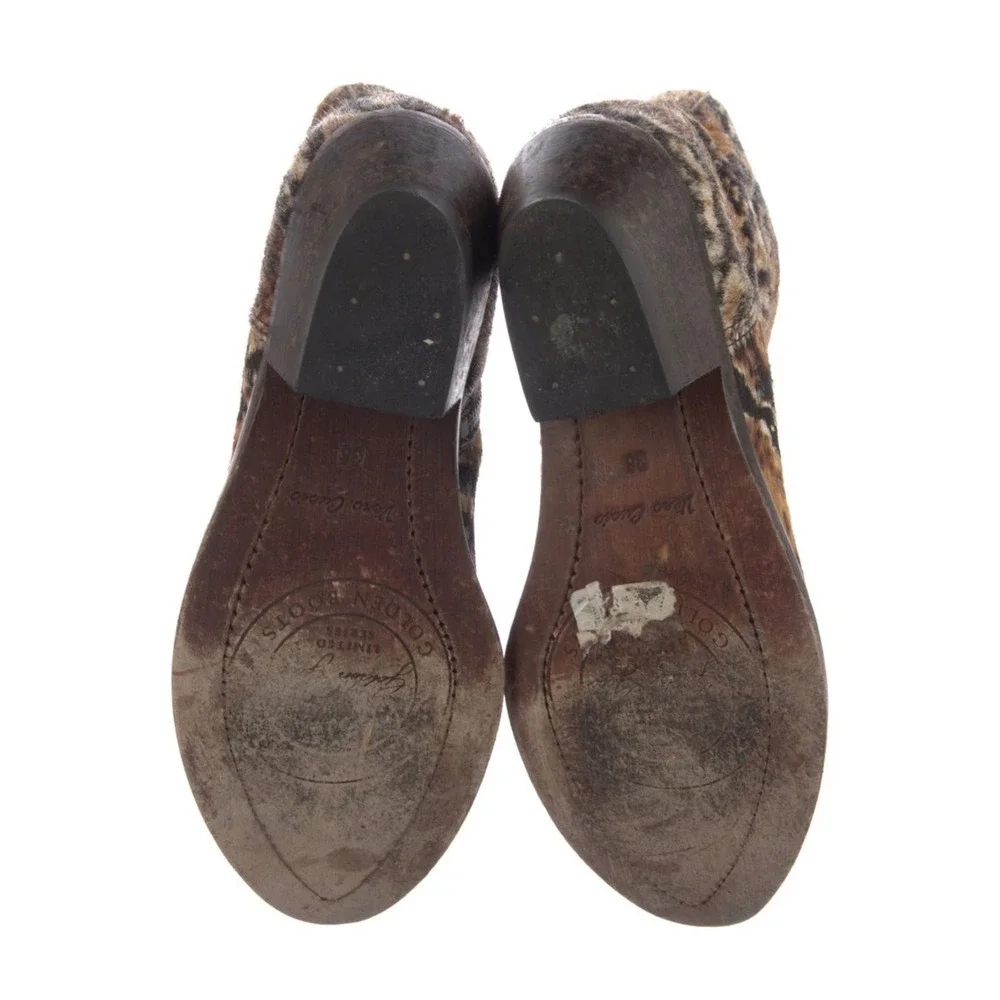 Golden Goose Limited Edition Calf Hair Snakeskin Western Boots Brown Black 36